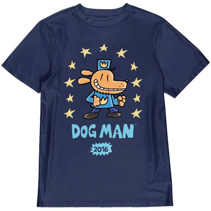 Dog Man Surrounded By Stars Youth Navy Crew Neck Short Sleeve T-shirt