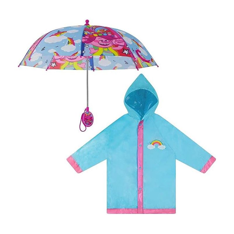 Trolls Girls Raincoat and Umbrella and Raincoat Set, Kids Ages 4-7