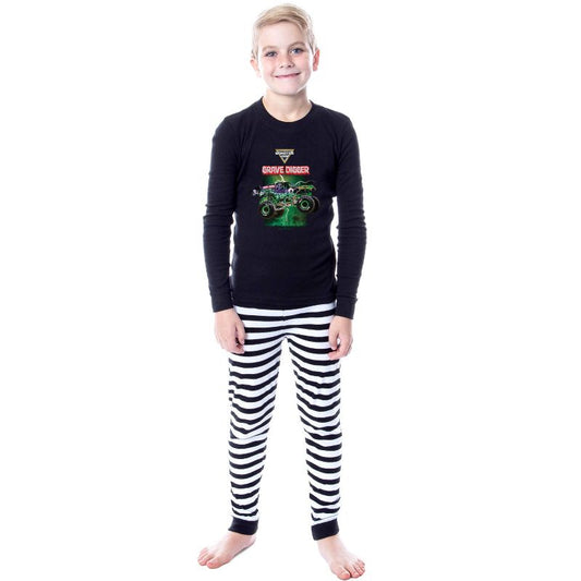 Monster Jam Grave Digger Long Sleeve Shirt And Pants Pajama Set Black