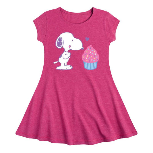 Girls' - Peanuts - Snoopy Heart Cupcake Fit & Flair Cap Sleeve Dress