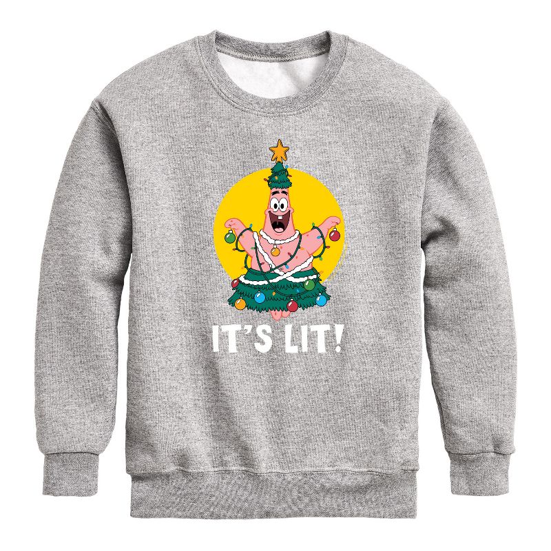 Boys' - SpongeBob SquarePants - Patrick It's Lit Graphic Long Sleeve Fleece Sweatshirt