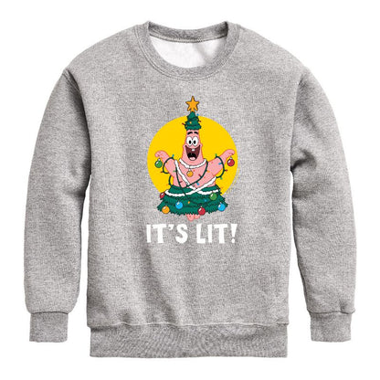 Boys' - SpongeBob SquarePants - Patrick It's Lit Graphic Long Sleeve Fleece Sweatshirt