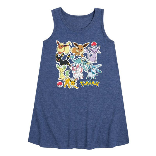 Girls' - Pokémon - Eeveelution Stickers Graphic Sleeveless Aline Dress