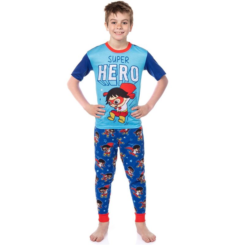 Seven Times Six Ryan's World Pajamas Boys' Super Hero Shirt and Plush Pants Pajama Set Multicoloured