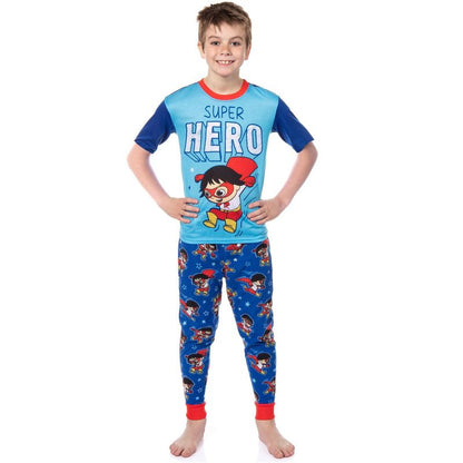 Seven Times Six Ryan's World Pajamas Boys' Super Hero Shirt and Plush Pants Pajama Set Multicoloured