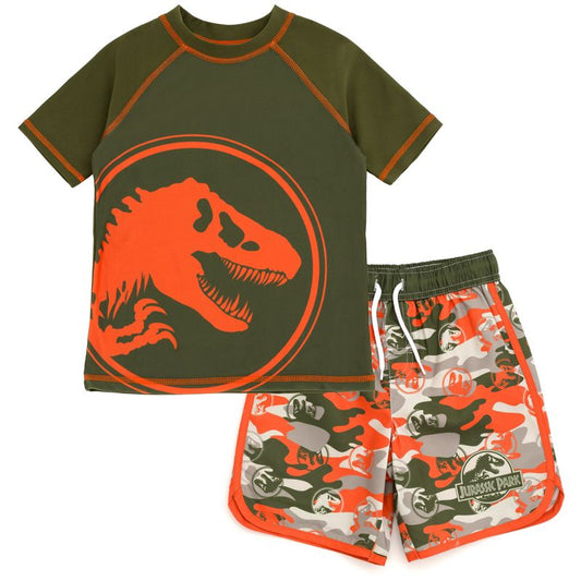 طقم ملابس سباحة للأطفال الصغار من Jurassic Park T-Rex UPF 50+ Rash Guard Twill