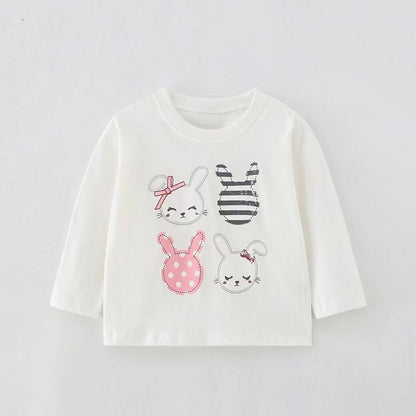 MyKids-Usa Baby Girl Rabbit Print Pattern Crewneck Long Sleeve Comfy Shirt