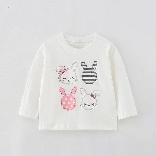 MyKids-Usa Baby Girl Rabbit Print Pattern Crewneck Long Sleeve Comfy Shirt