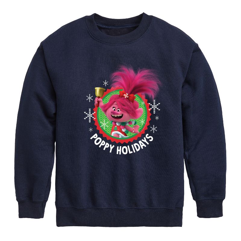 Boys' - Trolls - Poppy Holidays Graphic Long Sleeve Fleece Sweatshirt