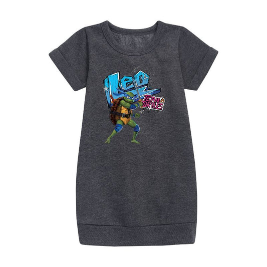 Girls' - Teenage Mutant Ninja Turtles - Leonardo AKA Leo Graphic Short Sleeve Fleece Dress