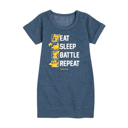 Girls' - Pokémon - Eat Sleep Battle Repeat Graphic Short Sleeve Fleece Dress