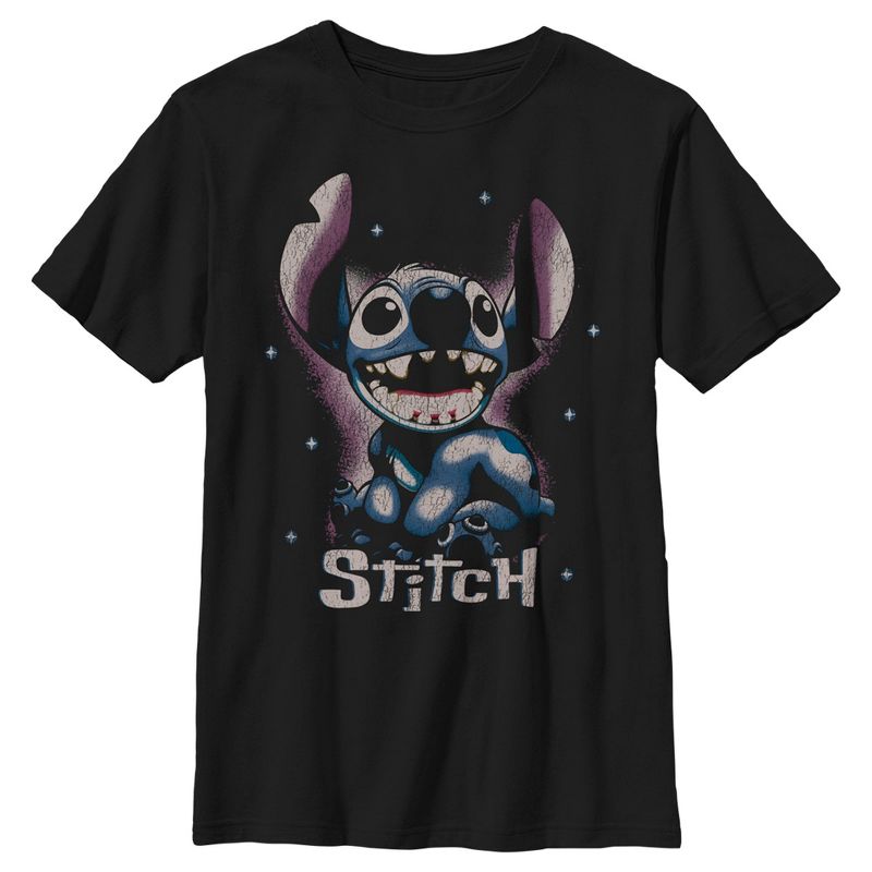 Boy's Lilo & Stitch Distressed Airbrushed Stitch Portrait T-Shirt