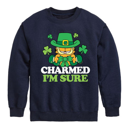 Boys' - Garfield - Charmed Im Sure Graphic Long Sleeve Fleece Sweatshirt