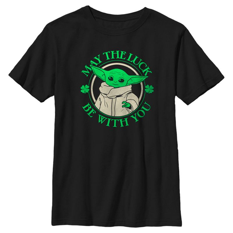 Boy's Star Wars The Mandalorian Grogu St. Patrick's Day May the Luck Be With You T-Shirt