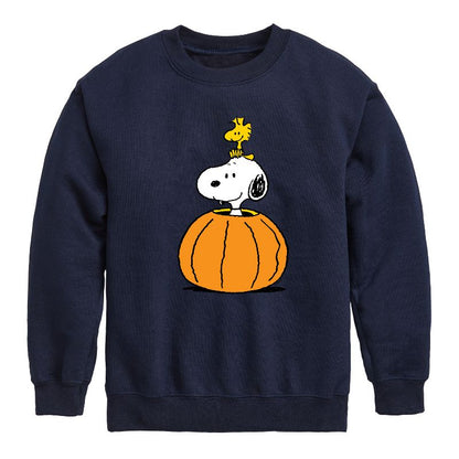 Boys' - Peanuts - Snoopy Woodstock Pumpkin Graphic Long Sleeve Fleece Sweatshirt
