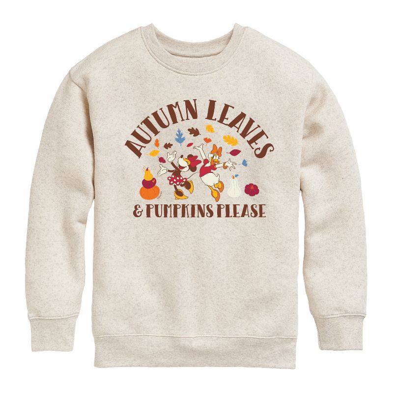 Boys' - Disney - Autumn Leaves And Pumpkins Please Graphic Long Sleeve Fleece Sweatshirt