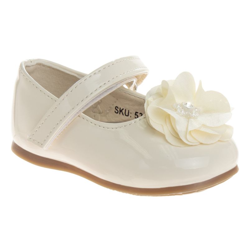 Josmo Baby Girls' Mary Jane Flats with Flower Detail: Non-Slip Soft Sole Newborn Infant Toddler First Walker Crib Dress Shoes