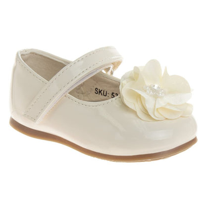 Josmo Baby Girls' Mary Jane Flats with Flower Detail: Non-Slip Soft Sole Newborn Infant Toddler First Walker Crib Dress Shoes