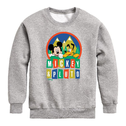 Boys' - Disney - Mickey And Pluto Graphic Long Sleeve Fleece Sweatshirt