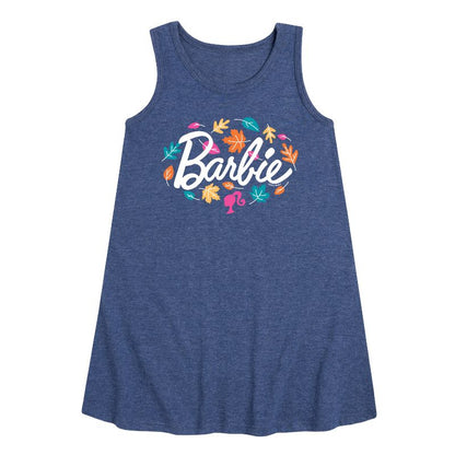 Girls' - Barbie - Leaves Swirling Graphic Sleeveless Aline Dress