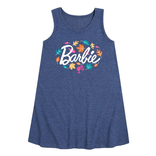 Girls' - Barbie - Leaves Swirling Graphic Sleeveless Aline Dress