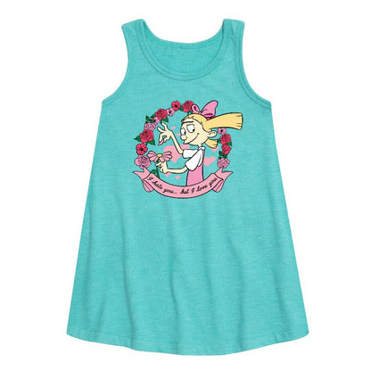 فستان بناتي - يا أرنولد! - فستان عيد الحب الجرافيكي بدون أكمام بتصميم خطي