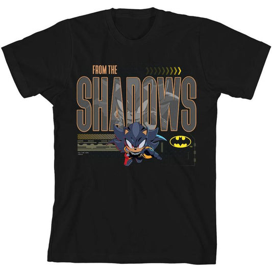 DC x Sonic the Hedgehog From The Shadows Shadow X Batman Yellow Outline Youth Crew Neck Short Sleeve T-Shirt