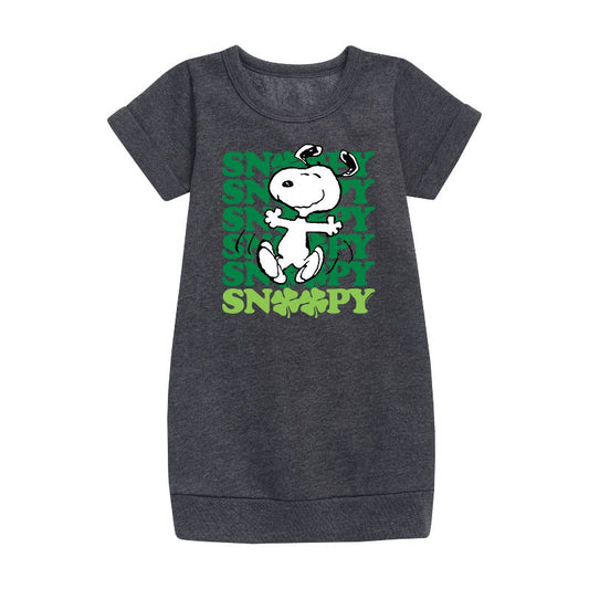 Girls' - Peanuts - Snoopy Clover Dance Graphic Short Sleeve Fleece Dress