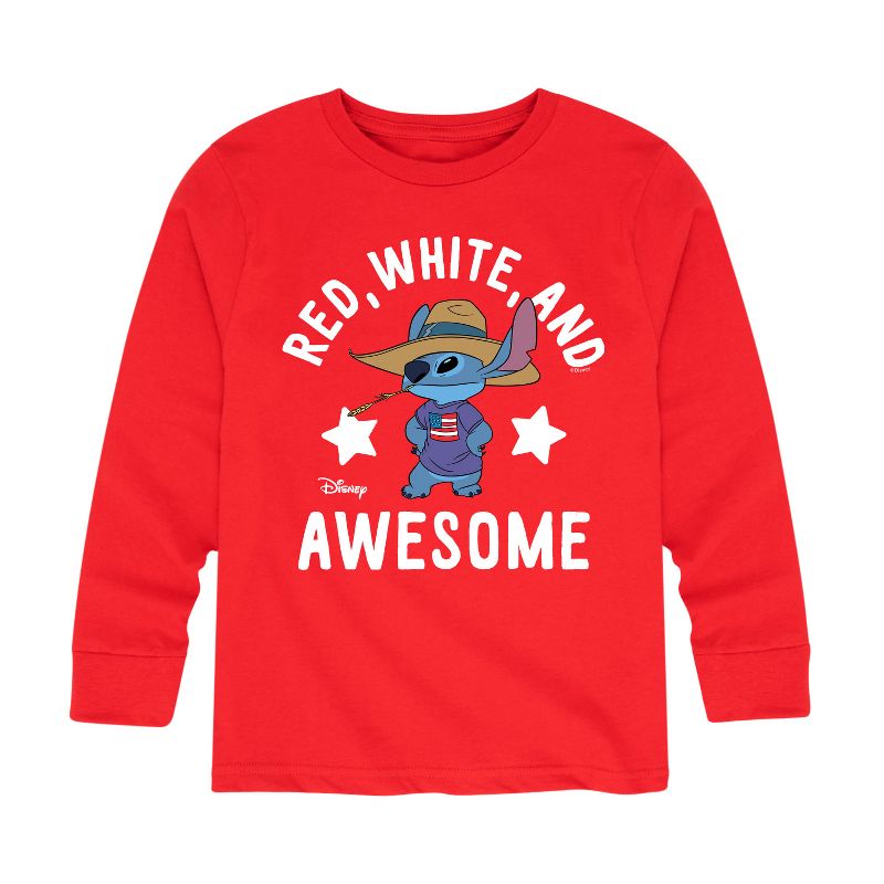 Boys' - Lilo and Stitch - Red White And Awesome Long Sleeve Graphic T-Shirt