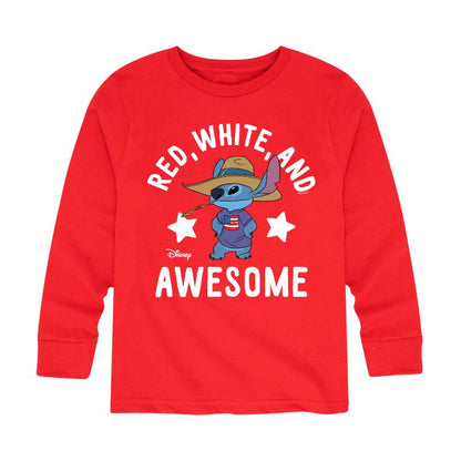 Boys' - Lilo and Stitch - Red White And Awesome Long Sleeve Graphic T-Shirt