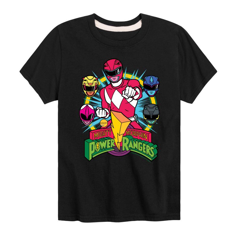 Boys' - Power Rangers - Red Ranger With Faces- Boy's Short Sleeve Tee Short Sleeve Graphic T-Shirt