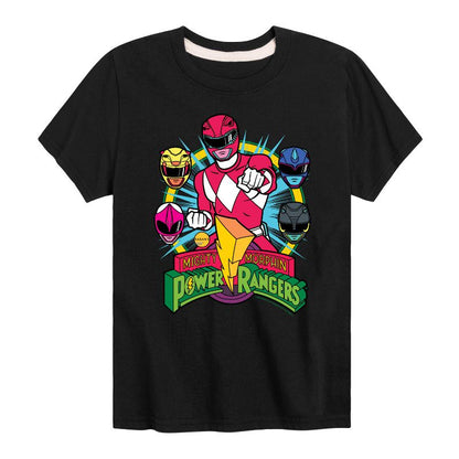 Boys' - Power Rangers - Red Ranger With Faces- Boy's Short Sleeve Tee Short Sleeve Graphic T-Shirt