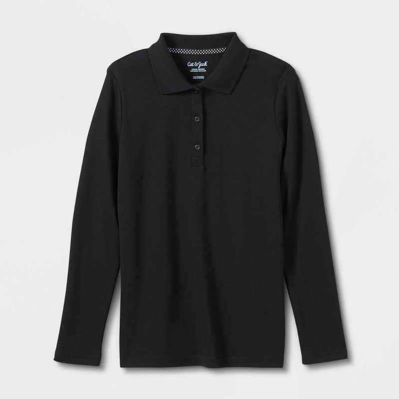 Girls' Long Sleeve Interlock Uniform Polo Shirt - Cat & Jack™