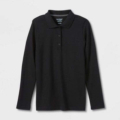 Girls' Long Sleeve Interlock Uniform Polo Shirt - Cat & Jack™