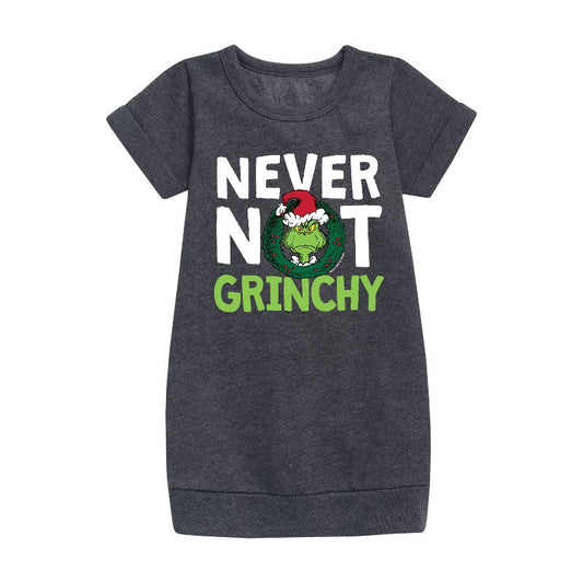Girls' - Dr. Seuss - The Grinch Never Not Grinchy Wreath Graphic Short Sleeve Fleece Dress