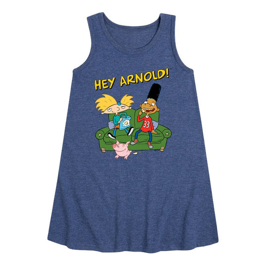 Girls' - Hey Arnold! - Arnold, Gerald, and Abner Graphic Sleeveless Aline Dress