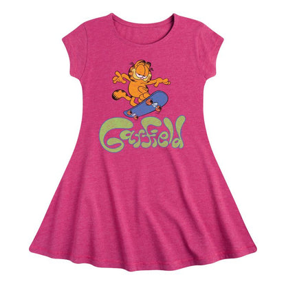 فستان غارفيلد سكيتر بشعار غارفيلد - للبنات - مقاس مناسب وأنيق - بأكمام قصيرة