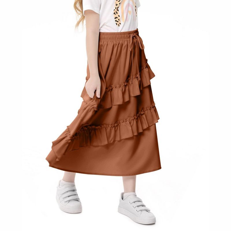 Girls Ruffled Skirts Summer Highwaist Maxi Skirts for Girls A-line Adjustable Drawstring Skirts with Irregular Hem