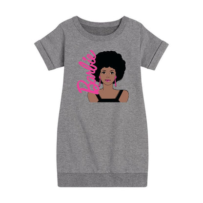 Girls' - Barbie - Afro & Hoops Graphic Short Sleeve Fleece Dress