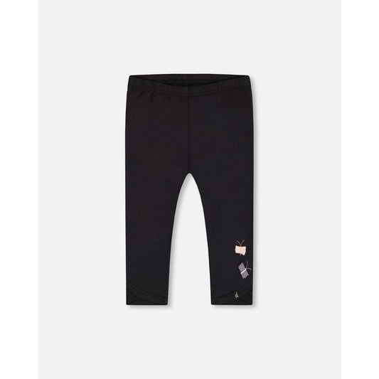 Deux par Deux Girl Organic Cotton Capri Legging Black and Small Flower