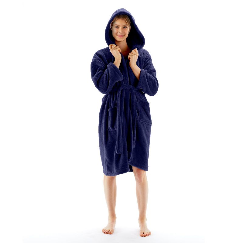 BC BARE COTTON Girls Hooded Robe Microfiber Plush Fleece Bathrobe