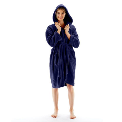 BC BARE COTTON Girls Hooded Robe Microfiber Plush Fleece Bathrobe