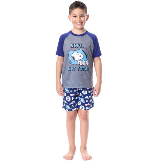 Peanuts Boy's Snoopy Nope Not Today Sleep Pajama Set Short Crewneck Multicolored