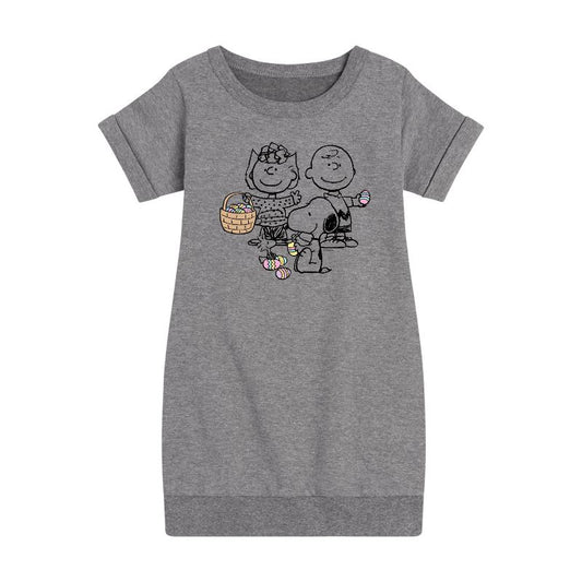 Girls' - Peanuts - Group Easter Graphic Short Sleeve Fleece Dress