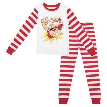 Captain Underpants Superhero Pose Long Sleeve Shirt & Red & White Striped Sleep Pajama Pants Set