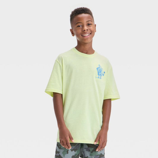 Boys' SpongeBob Krusty Krab Embroidered Front and Back Graphic Oversized Short Sleeve T-Shirt - Yellow