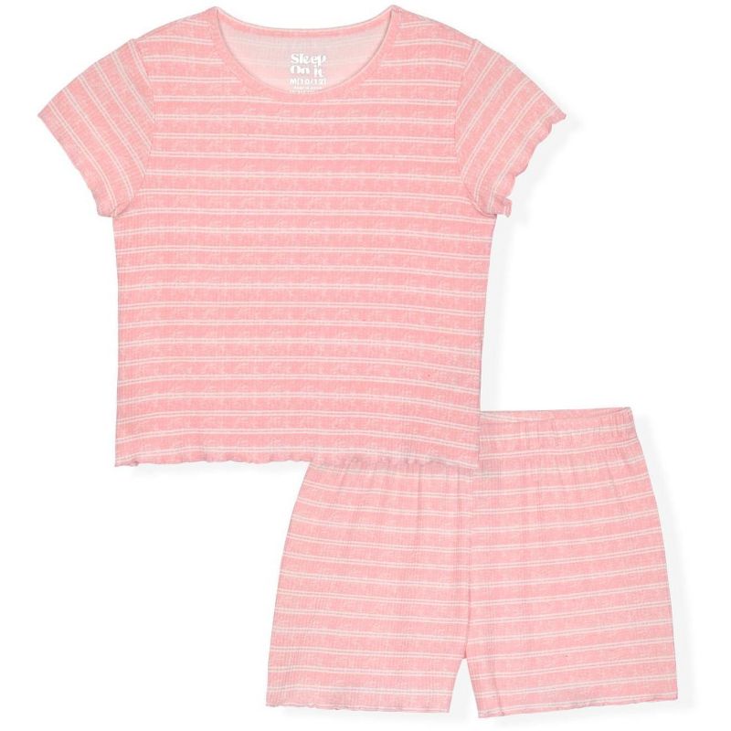 Sleep On It Girls 2-Piece Short Sleeve Pajama Shorts Set – Ribbed Milky Jersey or Pointelle Knit