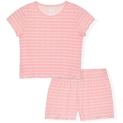 Sleep On It Girls 2-Piece Short Sleeve Pajama Shorts Set – Ribbed Milky Jersey or Pointelle Knit