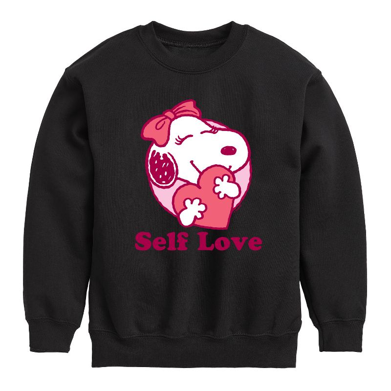 Boys' - Peanuts - Self Love Belle Graphic Long Sleeve Fleece Sweatshirt