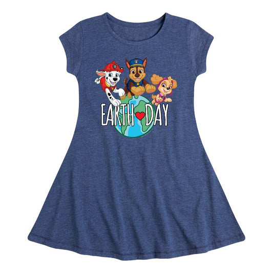 Girls' - Paw Patrol - Earth Day Globe Fit & Flair Cap Sleeve Dress